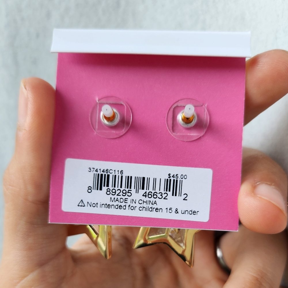 NWT Betsey Johnson Celestial Double Star Drop Earrings, Silver/Gold, Lightweight - Picture 3 of 10